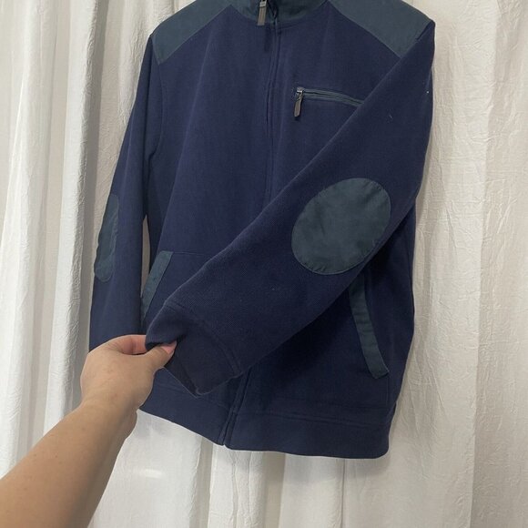 Tasso Elba Size M Mens Navy Blue Elbow Patch Faux-Suede Trim Knit Sweater Jacket - Picture 5 of 12